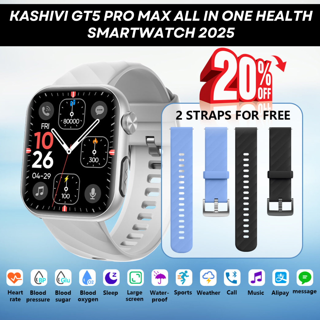 Kashivi®GT5 Pro Max Blood Sugar Smartwatch with Blood Pressure, Blood Glucose watch + ECG + Sleep Fitness Tracker+Free Straps💝