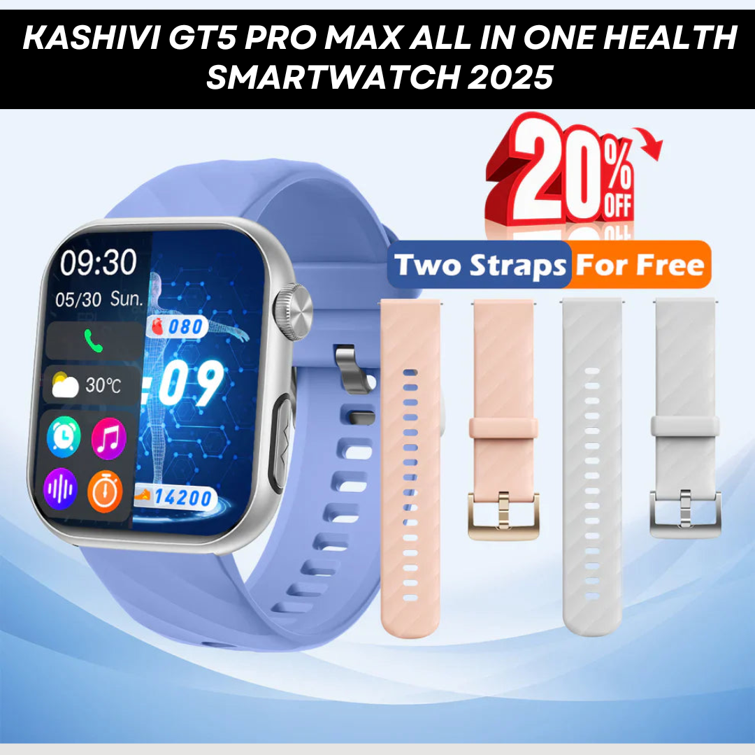 Kashivi®GT5 Pro Max Blood Sugar Smartwatch with Blood Pressure, Blood Glucose watch + ECG + Sleep Fitness Tracker+Free Straps💝