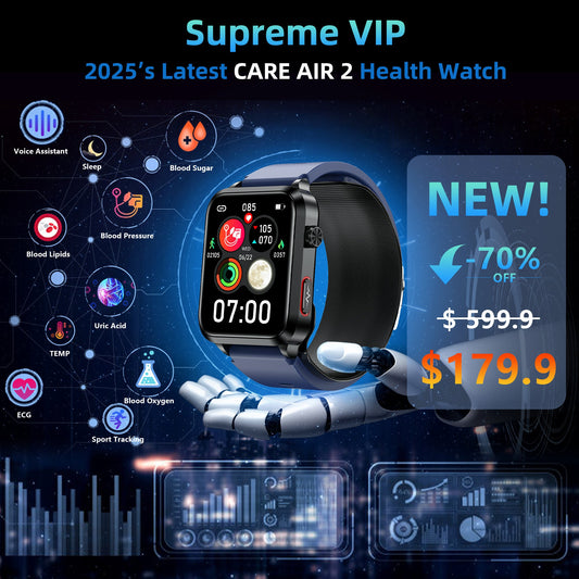 Kashivi® Health Watch-2025 Newest CARE AIR 2 All-In-One Fitness Tracker With Air Pump Blood Pressure+BG+EKG+HRV+SPO2+RR+Uric Acid+Sleep+Calls