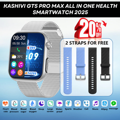 Kashivi®GT5 Pro Max Blood Sugar Smartwatch with Blood Pressure, Blood Glucose watch + ECG + Sleep Fitness Tracker+Free Straps💝