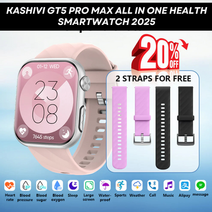 Kashivi®GT5 Pro Max Blood Sugar Smartwatch with Blood Pressure, Blood Glucose watch + ECG + Sleep Fitness Tracker+Free Straps💝