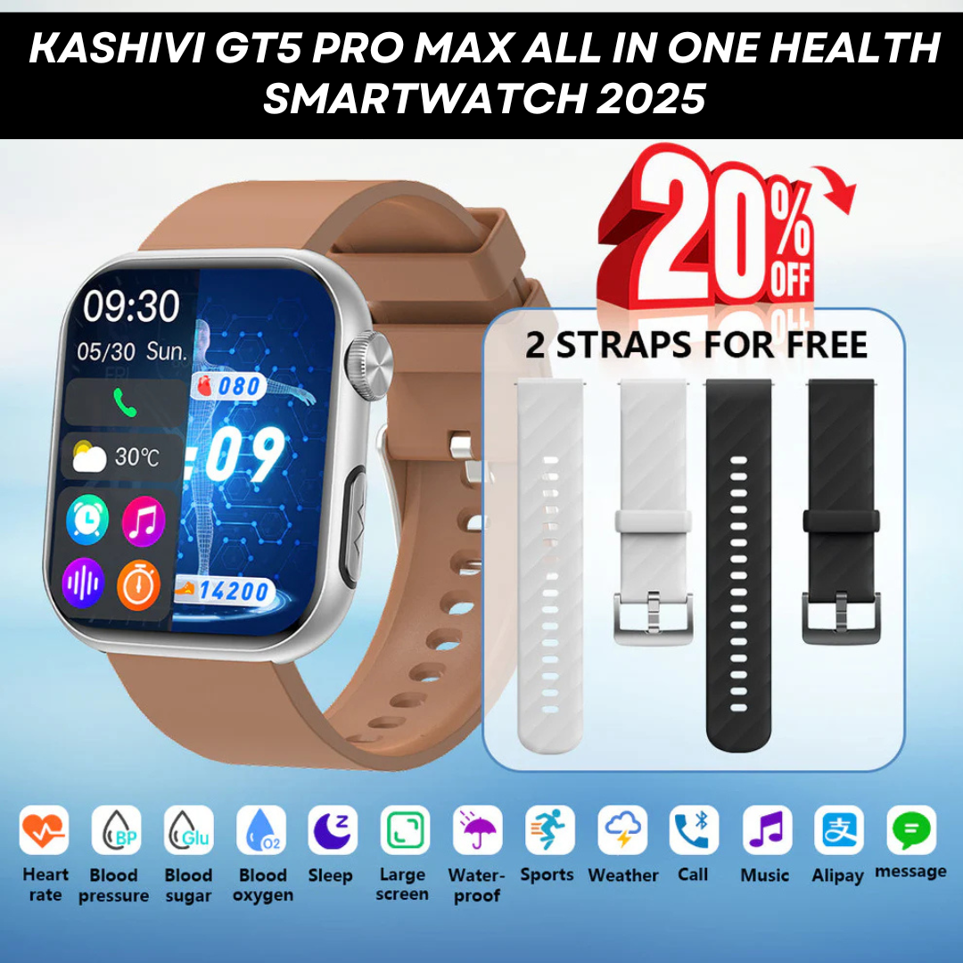 Kashivi®GT5 Pro Max Blood Sugar Smartwatch with Blood Pressure, Blood Glucose watch + ECG + Sleep Fitness Tracker+Free Straps💝