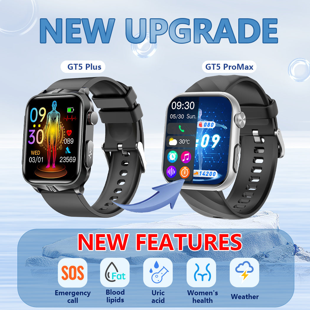 Upgrade Kashivi®GT5 Pro Max Blood Sugar Smartwatch with Blood Pressure + ECG + Sleep Fitness Tracker+Free Straps💝