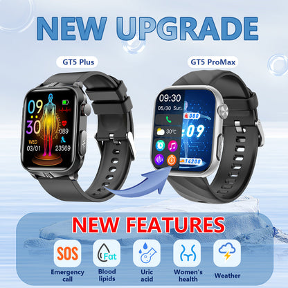 Upgrade Kashivi®GT5 Pro Max Blood Sugar Smartwatch with Blood Pressure + ECG + Sleep Fitness Tracker+Free Straps💝