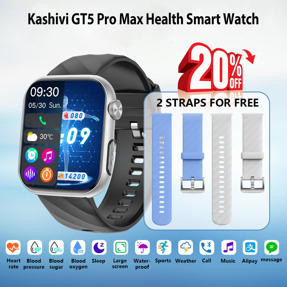 Kashivi®GT5 Pro Max Blood Sugar Smartwatch with Blood Pressure, Blood Glucose watch + ECG + Sleep Fitness Tracker+Free Straps💝